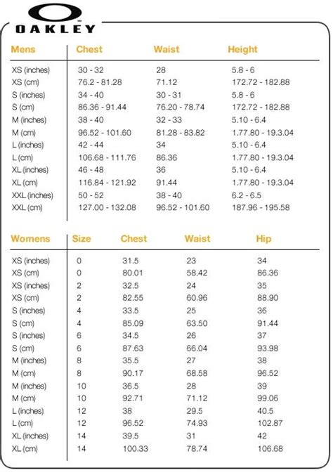 oakley frame size chart